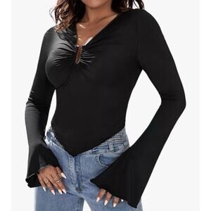 Zoyami Womens Long Sleeve Crop Top Sexy V Neck Asymmetrical Size Small